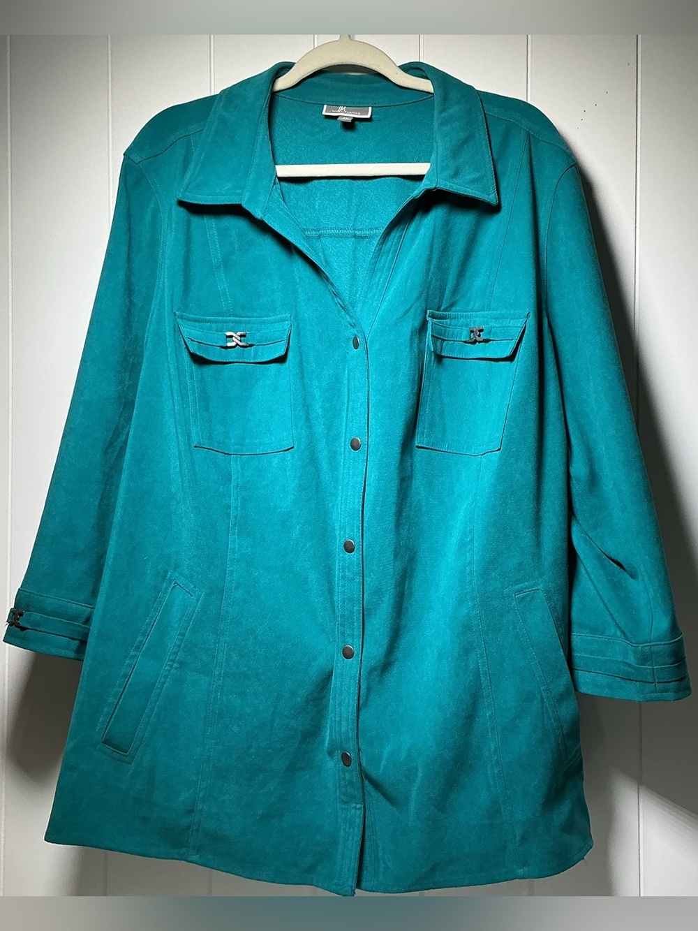JM Collection Teal Snap Front Jacket Over shirt 3/4 Sleeve Women’s Plus 3X
